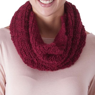 100% alpaca neck warmer, 'Mysterious Burgundy' - Hand Crocheted 100% Alpaca Neck Warmer in Burgundy from Peru