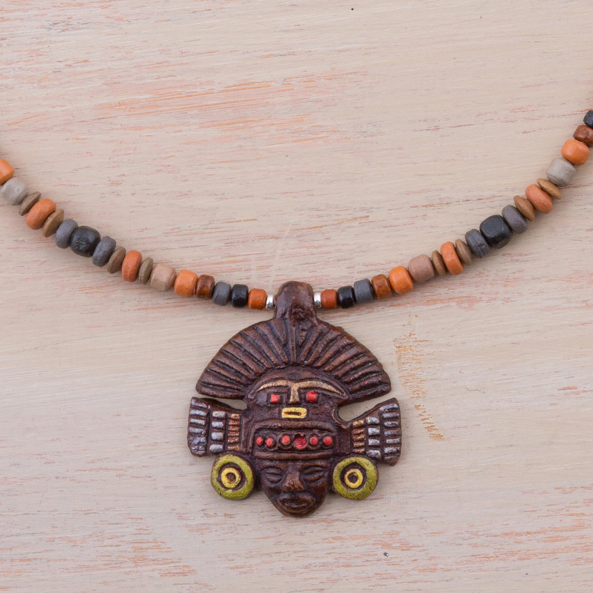 Sterling Silver and Ceramic Incan Pendant Necklace from Peru - Inca 