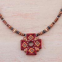 Ceramic pendant necklace, 'Andean Cross'