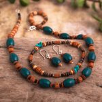 Ceramic and chrysocolla jewellery set, 'Imperial Blue' - Sterling Silver and Ceramic Blue jewellery Set from Peru