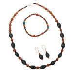 Ceramic and chrysocolla jewellery set, 'Imperial Blue' - Sterling Silver and Ceramic Blue jewellery Set from Peru