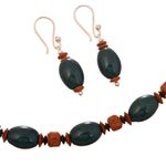 Ceramic and chrysocolla jewellery set, 'Imperial Blue' - Sterling Silver and Ceramic Blue jewellery Set from Peru