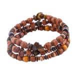 Tiger's eye and ceramic beaded bracelets, 'Andean Temples' (set of 3) - Set of 3 Tiger's Eye and Ceramic Beaded Bracelets from Peru
