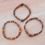 Tiger's eye and ceramic beaded bracelets, 'Andean Temples' (set of 3) - Set of 3 Tiger's Eye and Ceramic Beaded Bracelets from Peru