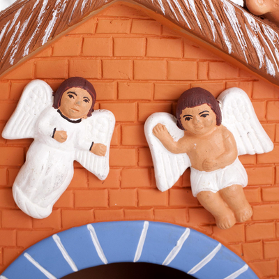 Ceramic nativity scene, 'Christmas in the Stone Church' - Handcrafted Peruvian Signed Ceramic Christmas Nativity Scene