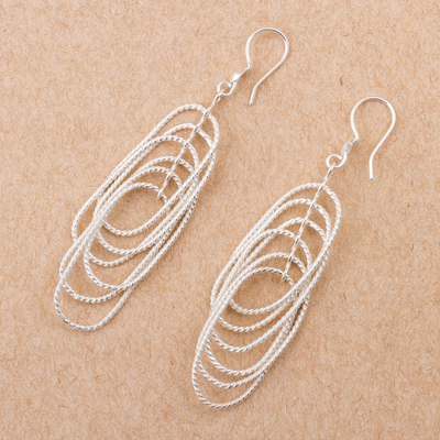 Sterling silver dangle earrings, 'Entwined Love' - 925 Sterling Silver Rope Motif Dangle Earrings from Peru