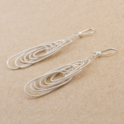 Sterling silver dangle earrings, 'Entwined Love' - 925 Sterling Silver Rope Motif Dangle Earrings from Peru