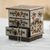 Reverse painted glass decorative chest, 'Colonial Sunflower' - Reverse Painted Glass Decorative Box in Off White from Peru
