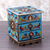 Reverse painted glass decorative chest, 'Joyous Blue Enchantment' - Blue Reverse Painted Glass Decorative Chest from Peru (image 2d) thumbail