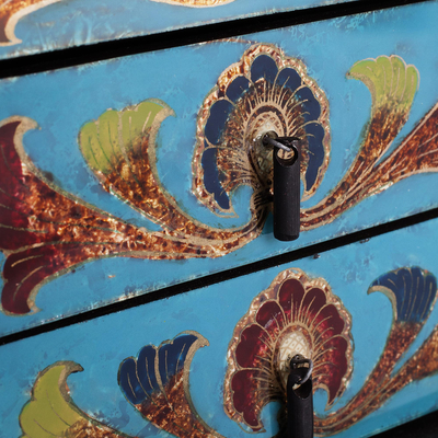 Dekorative Truhe aus rückseitig bemaltem Glas - Blaue dekorative Truhe aus rückseitig bemaltem Glas aus Peru