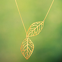 Gold plated sterling silver lariat necklace, 'Freedom of the Wind'
