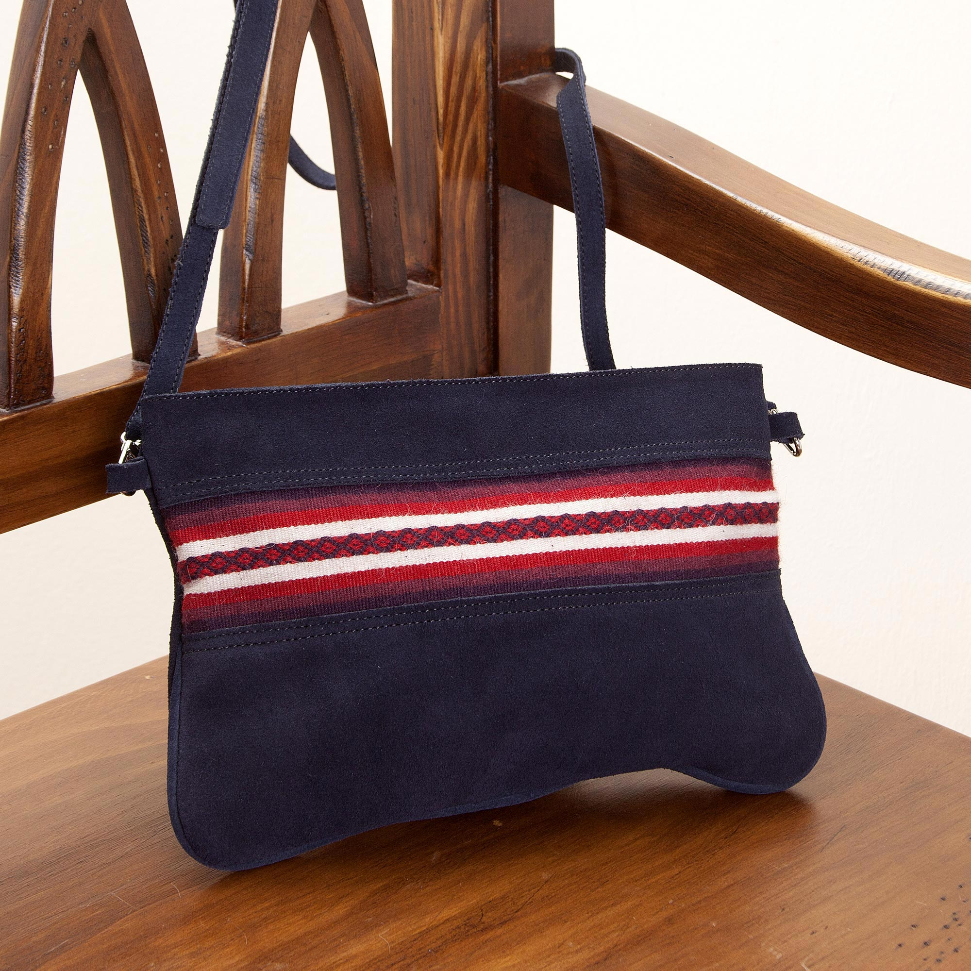 navy suede handbag