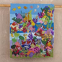 Featured review for Cotton blend patchwork wall hanging, Coral Mermaids
