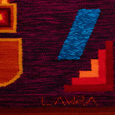 Alfombra de lana, (2,5x4,5) - Alfombra de área de lana de 2.5x4.5 tejida a mano con motivo Inca firmada de Perú