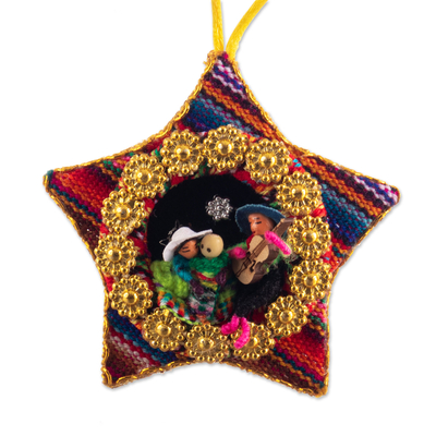 Cotton blend ornaments, 'Nativity Rhythms' (set of 4) - Four Cotton Blend Nativity Scene Star Ornaments from Peru