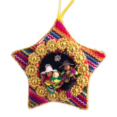 Cotton blend ornaments, 'Nativity Rhythms' (set of 4) - Four Cotton Blend Nativity Scene Star Ornaments from Peru
