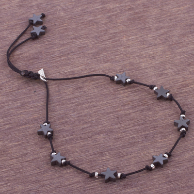 Silver accent hematite station bracelet, 'Star Encounter' - Andean Hematite Star Bracelet with Sterling Silver Accents