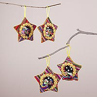 Cotton blend ornaments, 'Nativity Music' (set of 4) - Four Cotton Blend Nativity Scene Star Ornaments from Peru