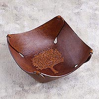Leather catchall, 'Tree of Life'