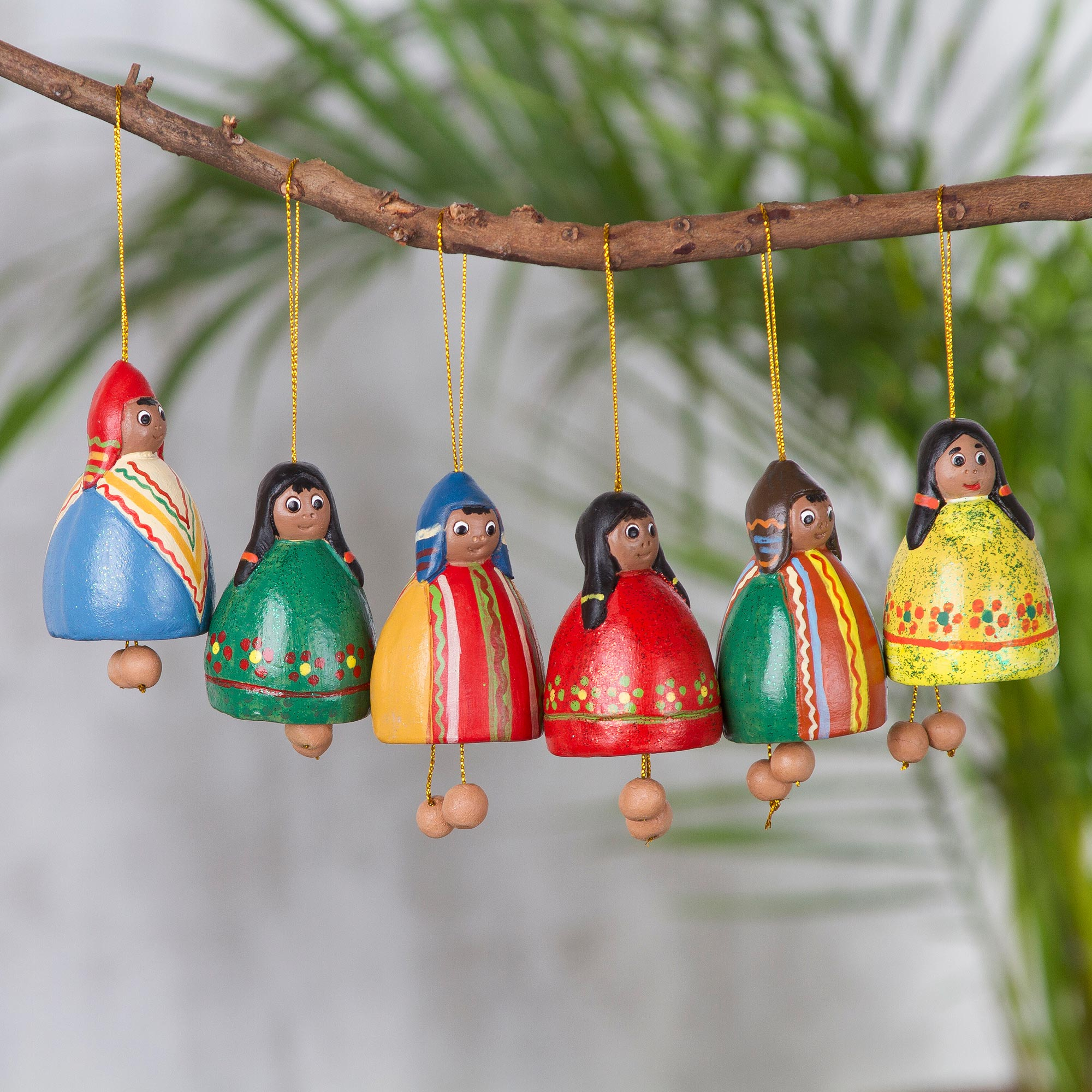 Set of Six Handcrafted Ceramic Bell Ornaments from Peru, 'Enchanting Bells'