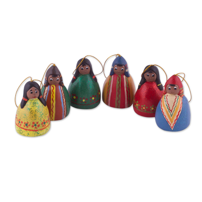 Ceramic ornaments, 'Enchanting Bells' (set of 6) - Set of Six Handcrafted Ceramic Bell Ornaments from Peru