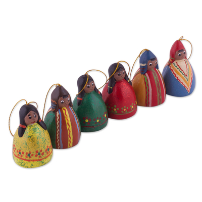 Keramikornamente, (6er-Set) - Set aus sechs handgefertigten Keramikglockenornamenten aus Peru