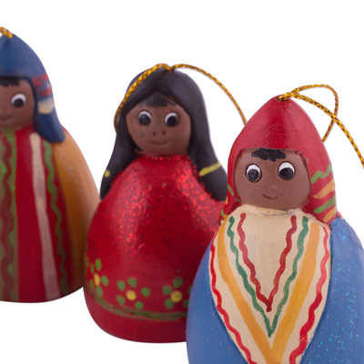Ceramic ornaments, 'Enchanting Bells' (set of 6) - Set of Six Handcrafted Ceramic Bell Ornaments from Peru