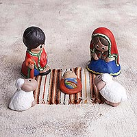 Belén de cerámica, 'Inocencia navideña' (5 piezas) - Mini Belén de cerámica de 5 piezas elaborado artesanalmente