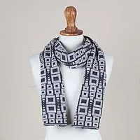 Alpaca Blend Scarf in Pearl Grey and Slate from Peru - Andean Windows in  Slate