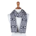 Alpaca blend scarf, 'Andean Windows in Slate' - Alpaca Blend Scarf in Pearl Grey and Slate from Peru