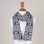 Alpaca blend scarf, 'Andean Windows in Slate' - Alpaca Blend Scarf in Pearl Grey and Slate from Peru