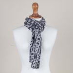 Alpaca blend scarf, 'Andean Windows in Slate' - Alpaca Blend Scarf in Pearl Grey and Slate from Peru