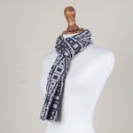 Alpaca blend scarf, 'Andean Windows in Slate' - Alpaca Blend Scarf in Pearl Grey and Slate from Peru