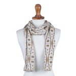 Alpaca blend scarf, 'Andean Windows in Golden Brown' - Alpaca Blend Scarf in Golden Brown and Eggshell from Peru