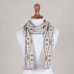 Alpaca blend scarf, 'Andean Windows in Golden Brown' - Alpaca Blend Scarf in Golden Brown and Eggshell from Peru