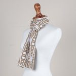 Alpaca blend scarf, 'Andean Windows in Golden Brown' - Alpaca Blend Scarf in Golden Brown and Eggshell from Peru