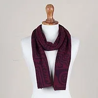 Alpaca blend scarf, 'Eggplant Chan Chan' - Alpaca Blend Scarf in Eggplant and Burgundy from Peru