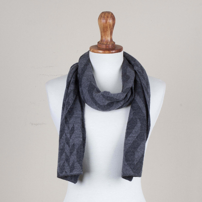 Alpaca blend scarf, 'Mountain Scent in Grey' - Alpaca Blend Scarf in Dolphin Grey and Slate from Peru