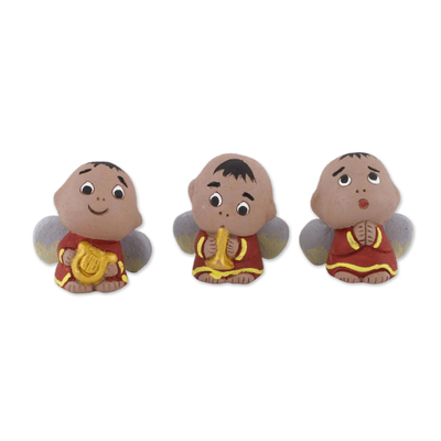 Ceramic figurines, 'Little Angel Choir' (set of 3) - Set of 3 Petite Ceramic Christmas Angel Figurines