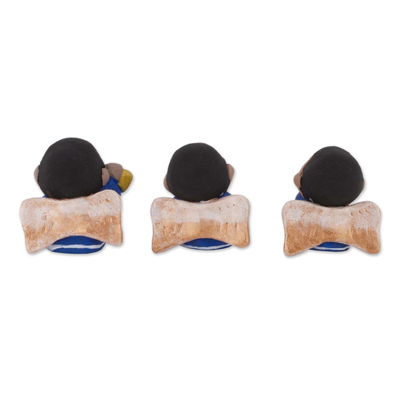 Ceramic figurines, 'Little Angel Musicians' (set of 3) - Petite Ceramic Angel Figurines in Blue Robes (Set of 3)