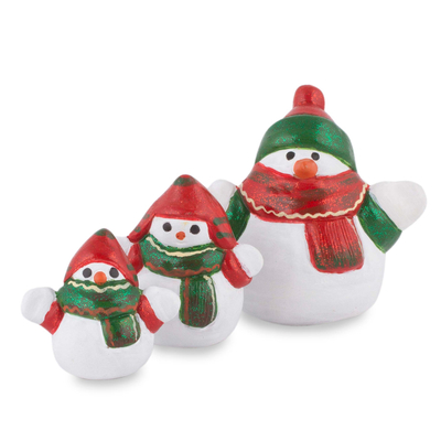 Figuras de cerámica (juego de 3) - Figuras de muñeco de nieve de cerámica para vacaciones de invierno (juego de 3)