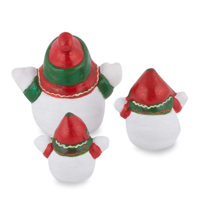 Figuras de cerámica (juego de 3) - Figuras de muñeco de nieve de cerámica para vacaciones de invierno (juego de 3)