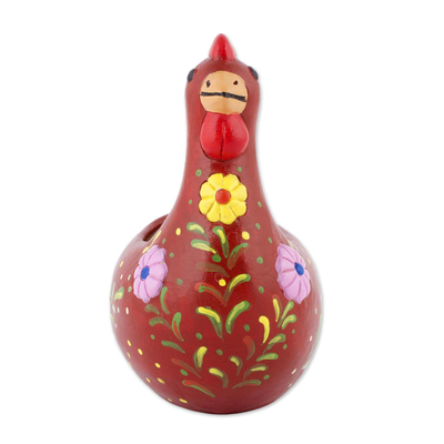 Keramikskulptur - Handgefertigte Hühnerskulptur aus roter Keramik aus Peru