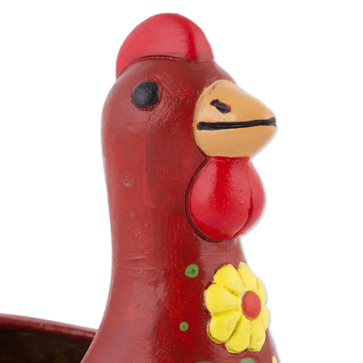 Keramikskulptur - Handgefertigte Hühnerskulptur aus roter Keramik aus Peru