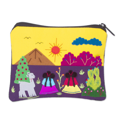 Embroidered Multicolor Cotton Blend Coin Purse from Peru