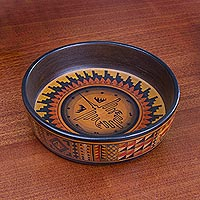 Ceramic decorative bowl, 'Celestial Hummingbird' - Ceramic Decorative Bowl with Nazca Bird from Peru