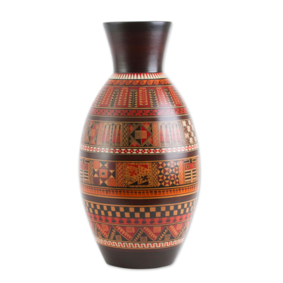 Handcrafted Geometric Ceramic Decorative Vase from Peru