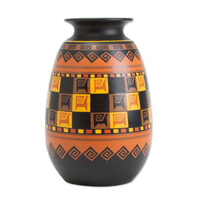Handcrafted Geometric Inca Decorative Vase from Peru