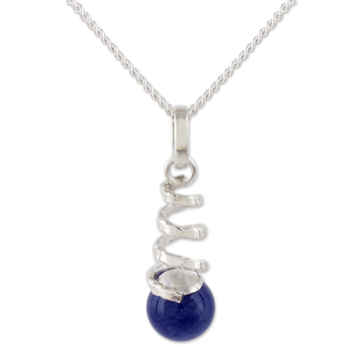 Sodalite pendant necklace, 'Andean Whirligig' - Artisan Crafted Contemporary Sodalite and Sterling Necklace