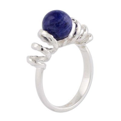 Sodalite cocktail ring, 'Andean Whirligig' - Artisan Crafted Contemporary Sodalite and Sterling Ring